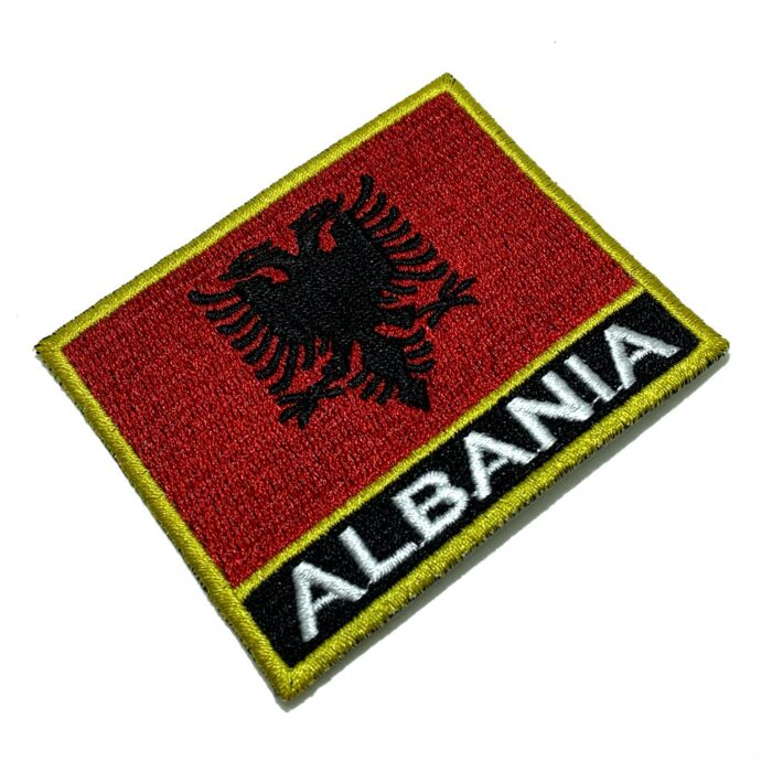 BP0221NT01 Bandeira Albânia Patch Bordado Termo Adesivo