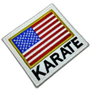 AM0240T01 Karate Bandeira EUA Patch Bordado Termo Adesivo 9x8cm