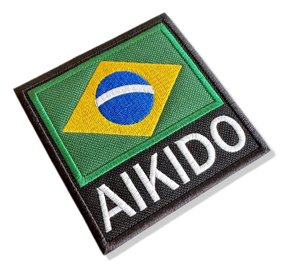 BBR238 Bandeira Brasil Aikido Tag Kimono Patch Bordado 9x9cm