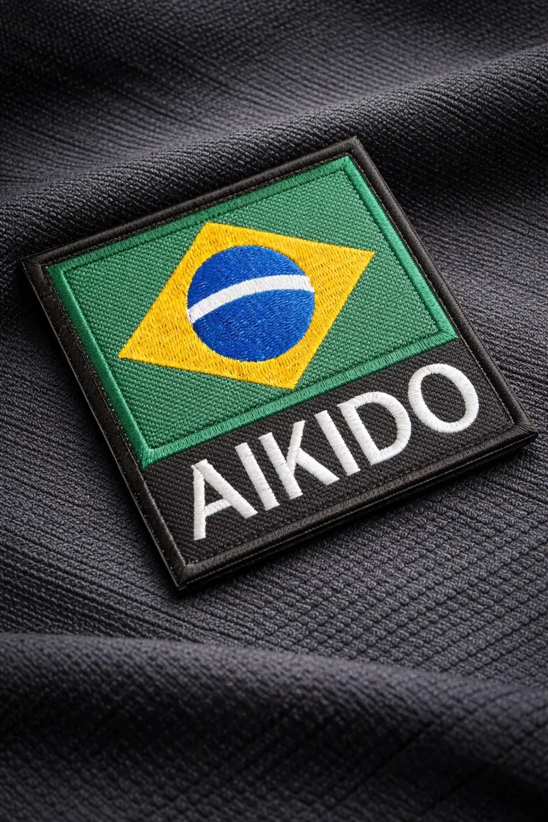 BBR238 Bandeira Brasil Aikido Tag Kimono Patch Bordado 9x9cm - Imagem 4