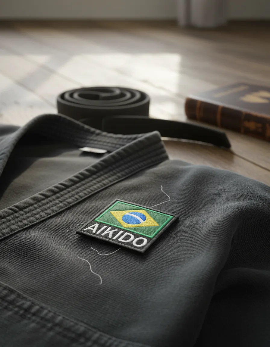 BBR238 Bandeira Brasil Aikido Tag Kimono Patch Bordado 9x9cm - Imagem 3