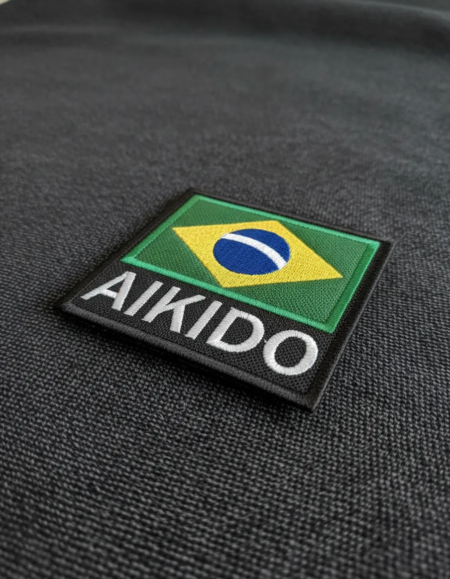 BBR238 Bandeira Brasil Aikido Tag Kimono Patch Bordado 9x9cm - Imagem 5