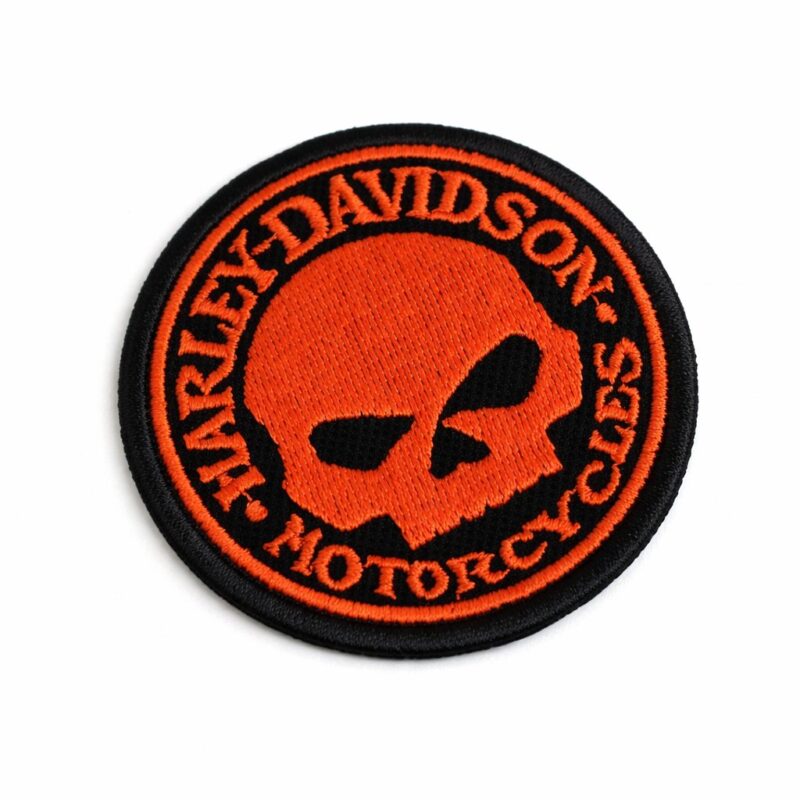 MOT016-070A Patch Harley Davidson Caveira Laranj Bordado 7cm