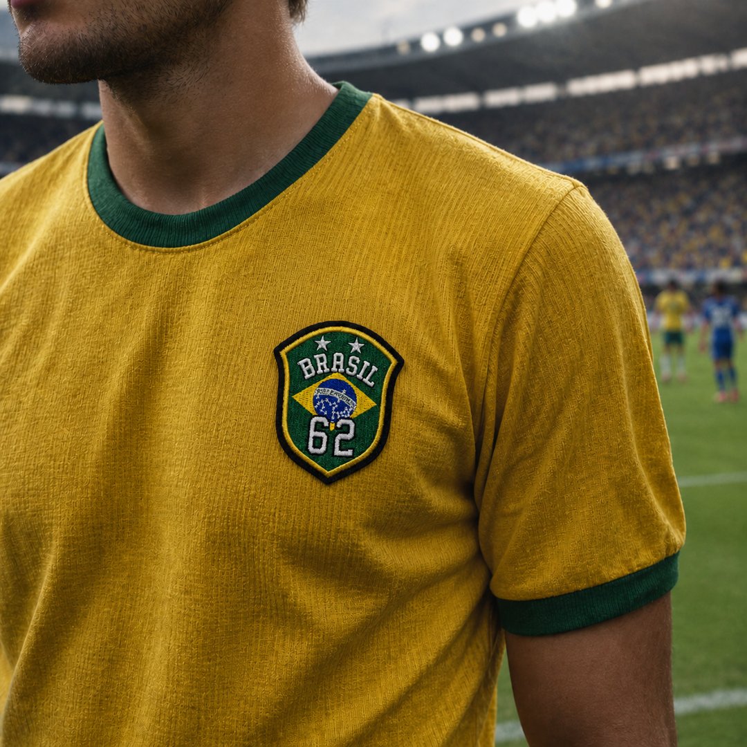TBR092-075A Patch Bordado Brasil 1962 Seleção Brasileira Futebol Vintage Termocolante - Imagem 2