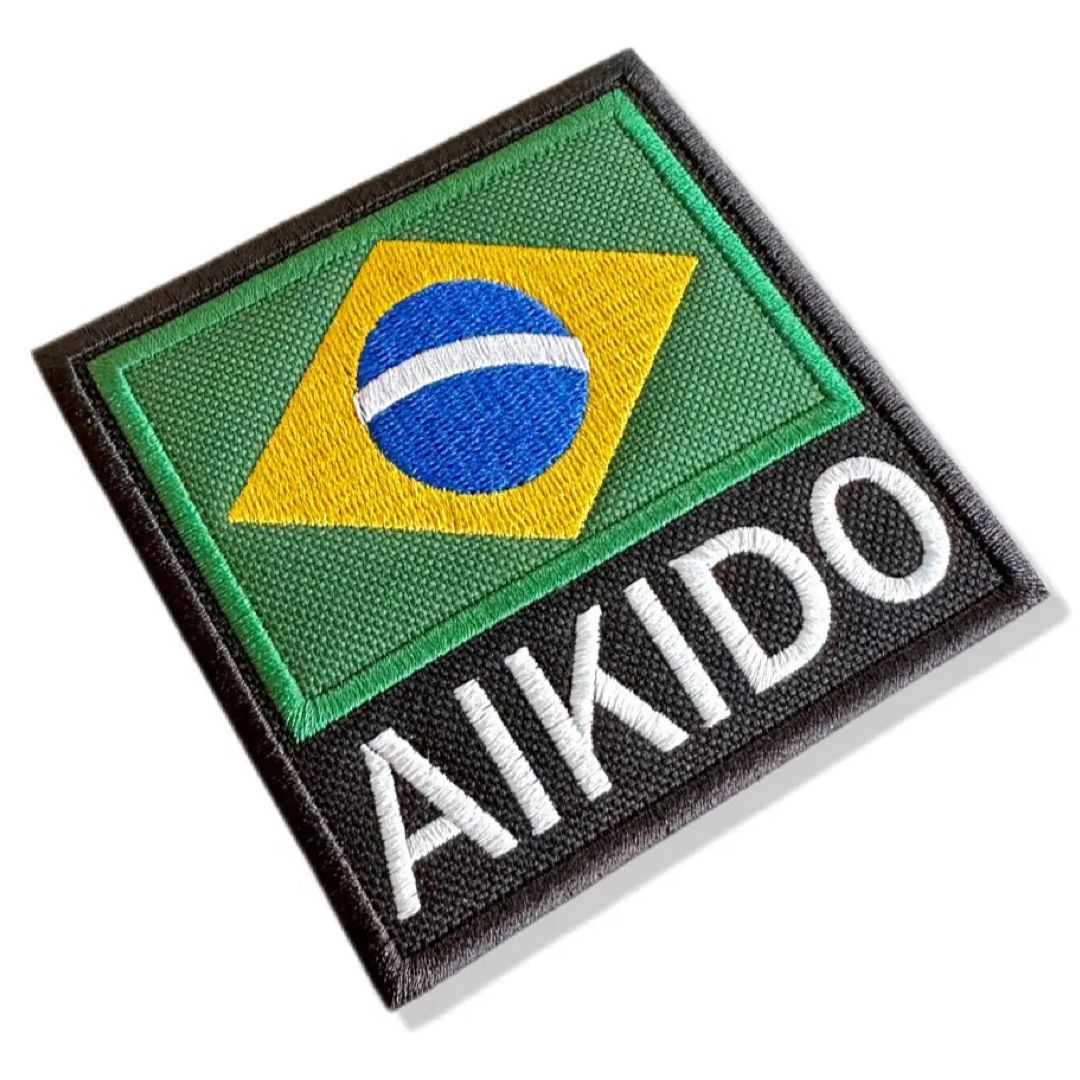 BBR238 Bandeira Brasil Aikido Tag Kimono Patch Bordado 9x9cm - Imagem 7