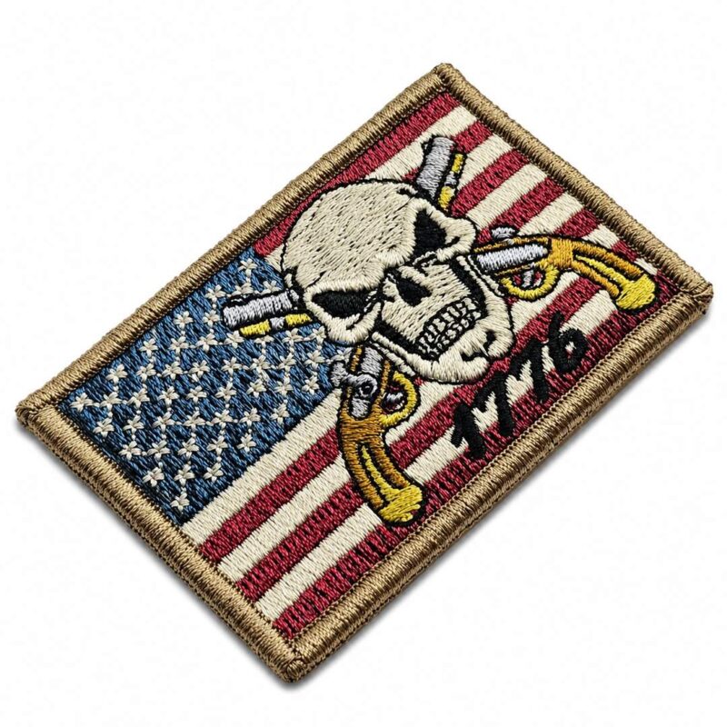 M0226-075A Patch Bordado Bandeira EUA 1776 Caveira Militar Vintage