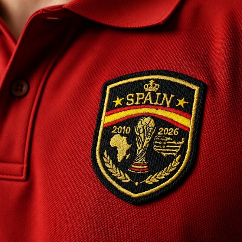 TIES019-070A Espanha Bi-Campeã Copa Do Mundo 2010-2026 camisa