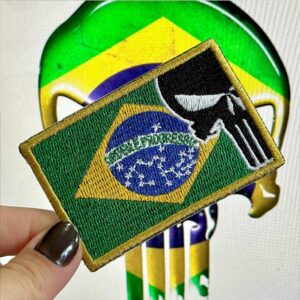 M0139-001 Justiceiro Bandeira Brasil Patch Bordado 7,5x5cm