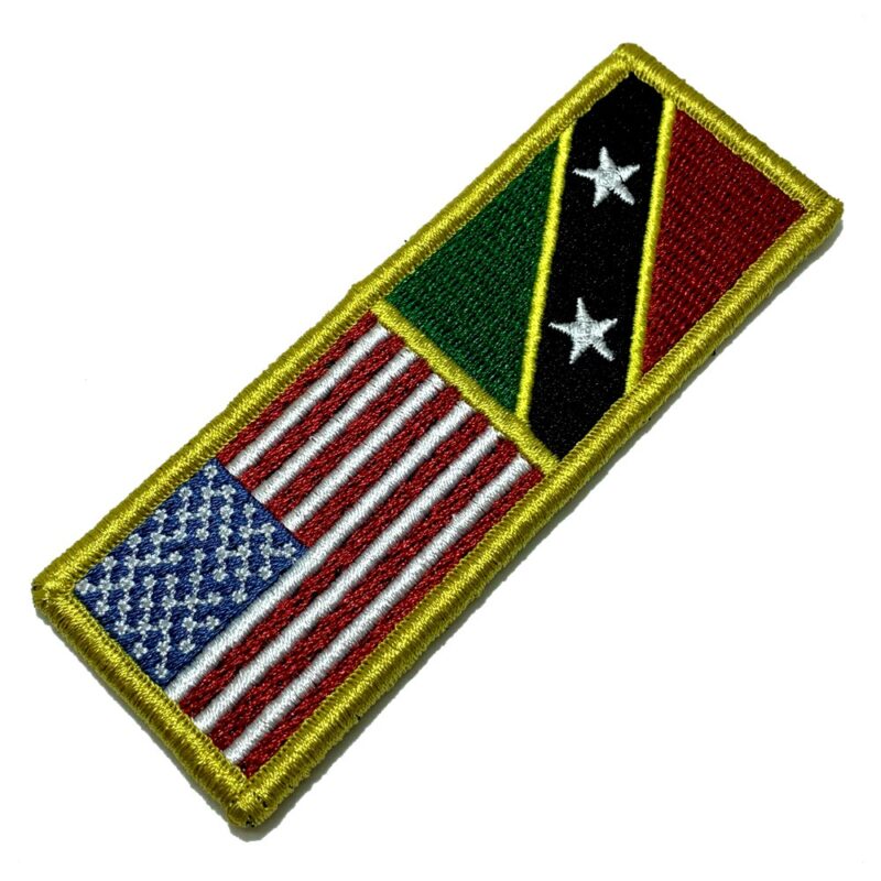 USA & Saint Kitts and Nevis Country – Embroidery Flag Patch With Hook Velcro®️ 4.33″×1.5″