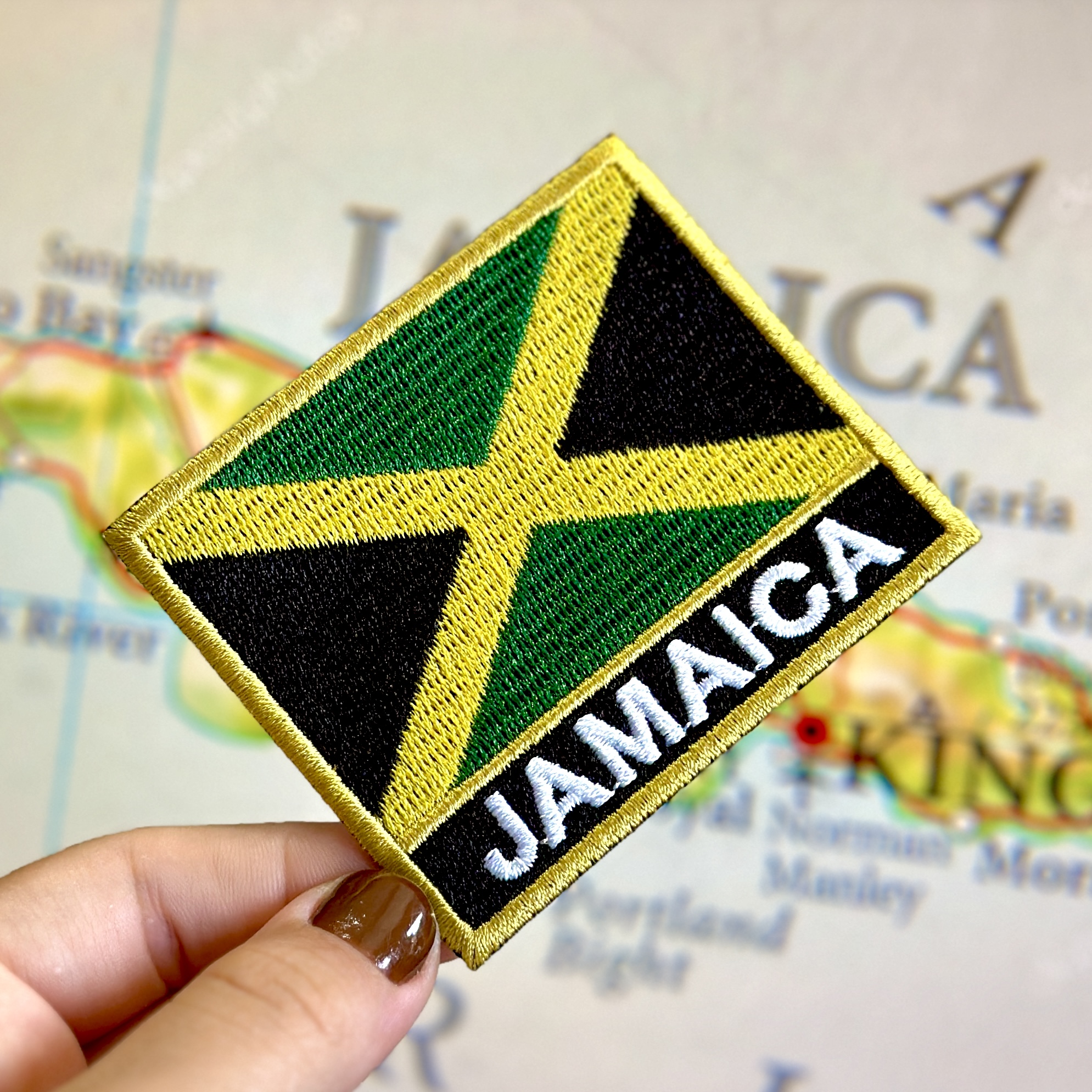 Jamaica Flag & Tree Embroidered Patch – 2.25x4.75 Inches, Iron-On Or Sew-On