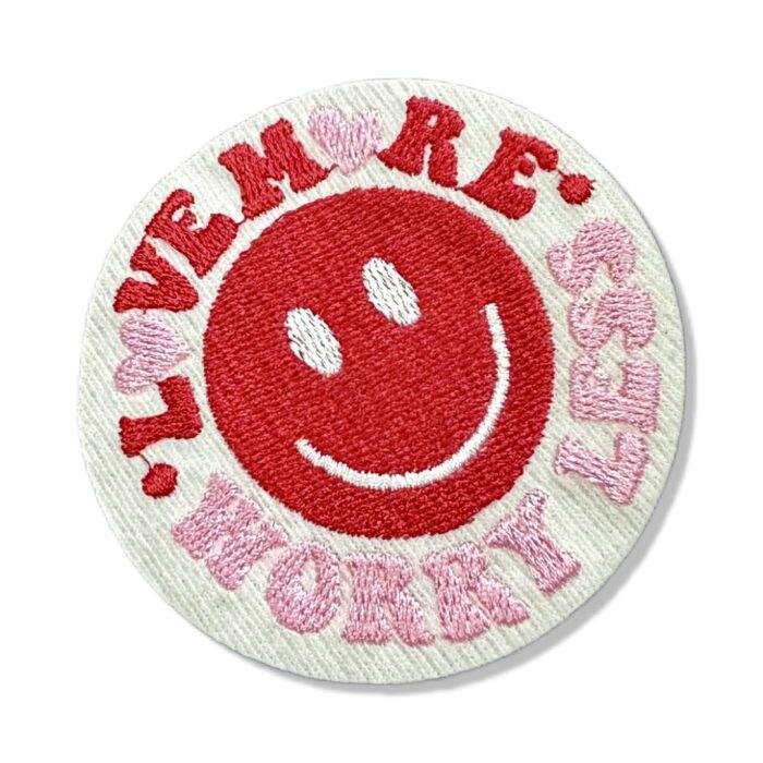 V0009-001 Love More Worry Less Embroidered Patch 2.25"x2.25"