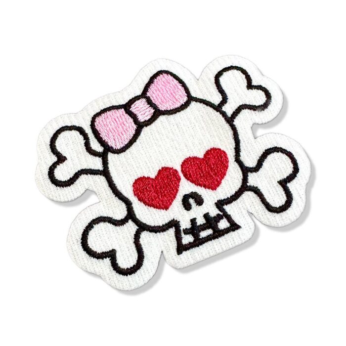 EMJ002-068A Lovestruck Skull Embroidered Patch 2.4" x 2.1"