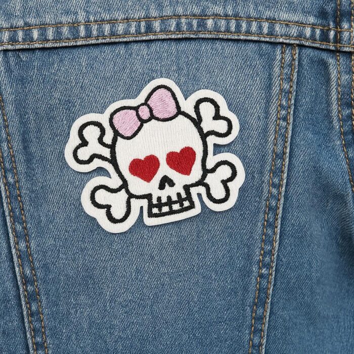EMJ002-068A Lovestruck Skull Embroidered Patch 2.4" x 2.1" - Image 2