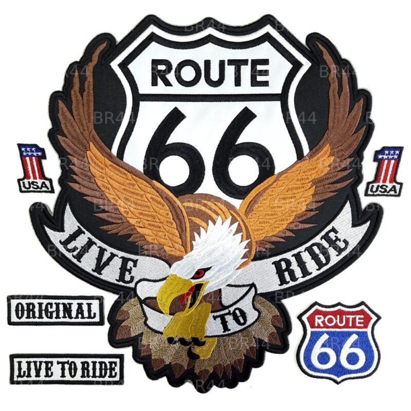 MOT267T81 USA Route 66 Eagle Patch Embroidered For Vest Motorcycle Club 11.42 × 12.2 in.