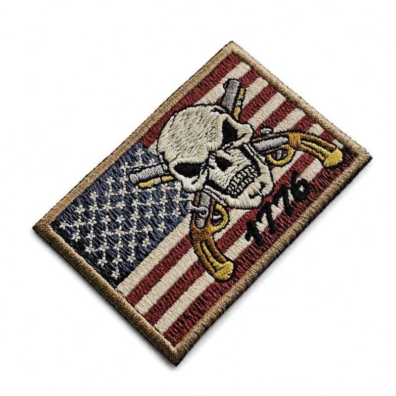 M0226-075A Embroidered USA Flag 1776 Skull Military Vintage Patch